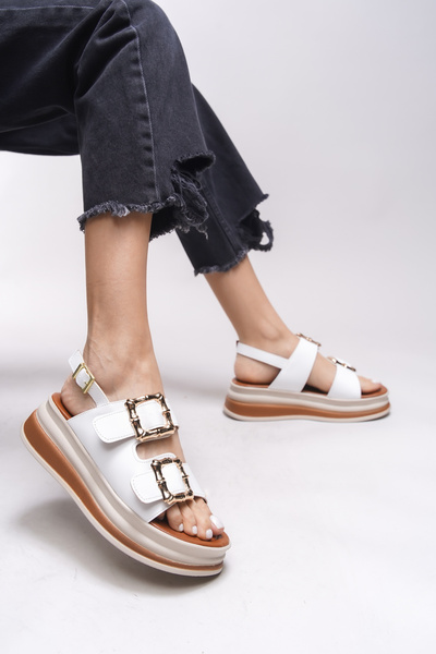 Riccon Sandale Alyfarrel albe pentru femei - 0012319