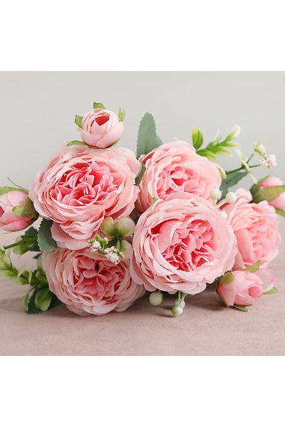 Choice Hot Selling 1pcs/30cm Rose Pink Silk Bouquet Peony Artificial Flower 5 Big Head 4 Small Bud Bride...