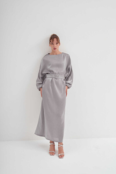 EMNORA Diana Kemerli Elbise Gümüş