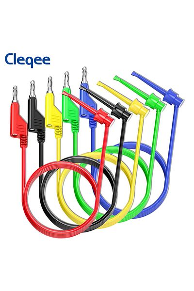 CLEQEE 1m P1045 P1045 5pcs Test Hook Clips To 4mm Stackable Banana Plug Test Leads Mini Grabber Cabl