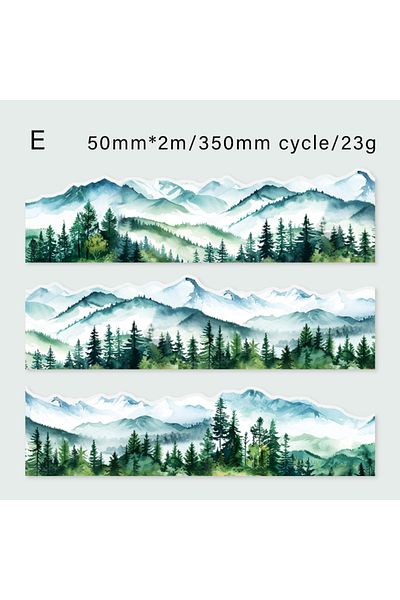 Choice E 50mm*2m Washi Paper Tapes Hill Trees Junk Journal Adhesiva Scrapbooking Paper Diary Decoration St.
