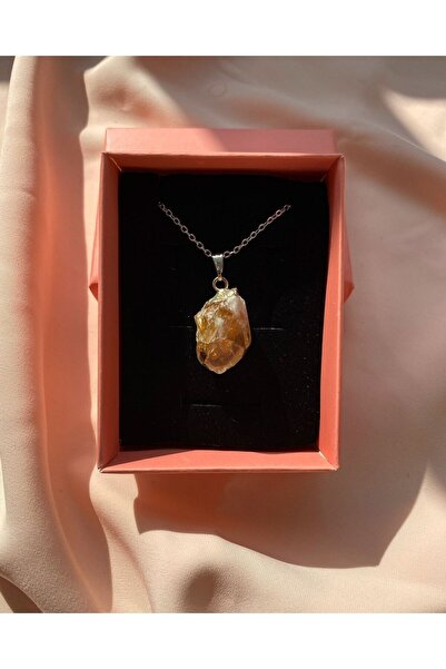 Zodyak Doğal Taş Doğal Işlenmemiş Ham Sitrin Taşı Doğal Taş Kolye Pozitif Taş...