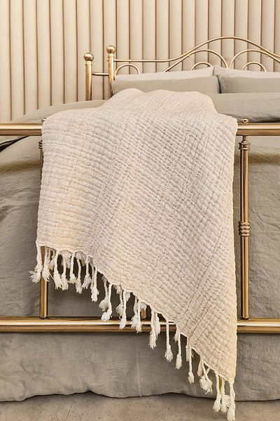 Barine Natural Gold Cotton Sofa Shawl - 120X170