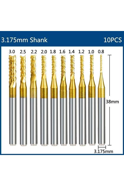 Choice 10pcs Corn Mill Milling Cutter 10pcs 3.175mm Shank Ball Nose End Mill 2 Flute Flat Cnc Router Bits P