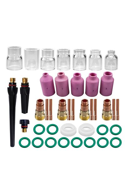 GUUELD 41Pcs/Lot TIG Welding Torch Nozzle Ring Cover Gas Lens Glass Cup Kit For WP17/18/26 Welding Acces...