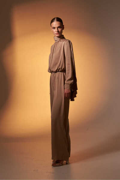 EMNORA Pelerinli Saten Abiye Tulum Vizon