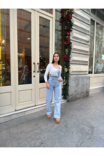 Vovikon Salopetă din denim pentru femei KN Bahçıvan, cu buzunare în față și cu picioare largi