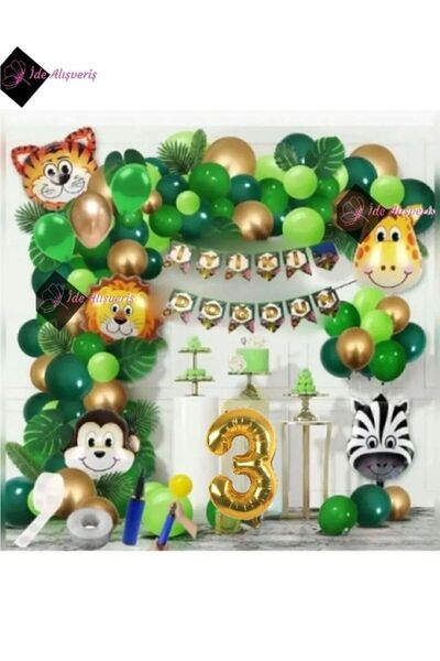 CAVAŞ sun hat 3 yaş safari temalı folyo lüks zincir balon seti