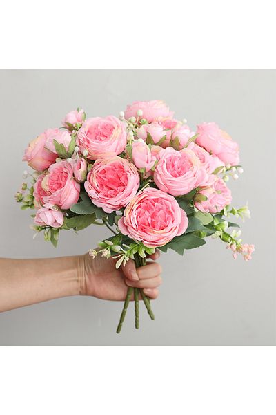 Choice Hot Selling 1pcs/30cm Rose Pink Silk Bouquet Peony Artificial Flower 5 Big Head 4 Small Bud Bride...