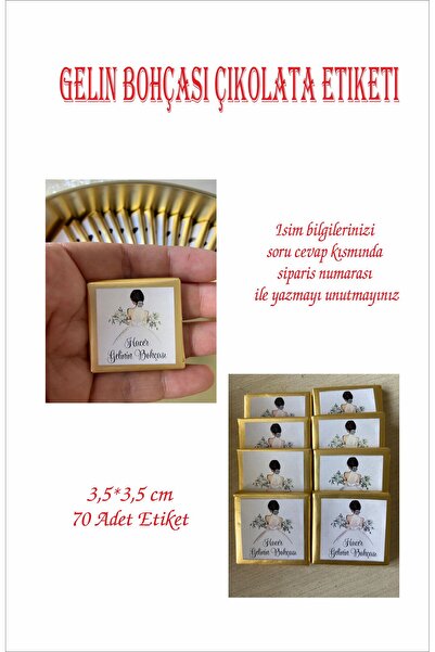 Hsn Gelin Bohçası Çikolata Etiketi 3,5*3,5 cm 70  Adet Tabaka Şeklinde