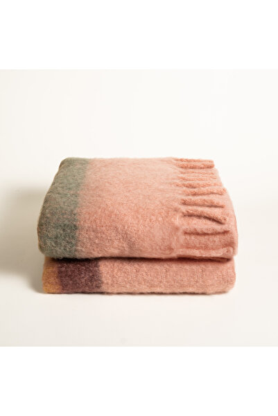 Zsa Zsa Zsu Ropar Saçaklı Kenar Çizgili Akrilik Yün Akrilik Yün Koltuk Şalı 130x180 Cm Kıl