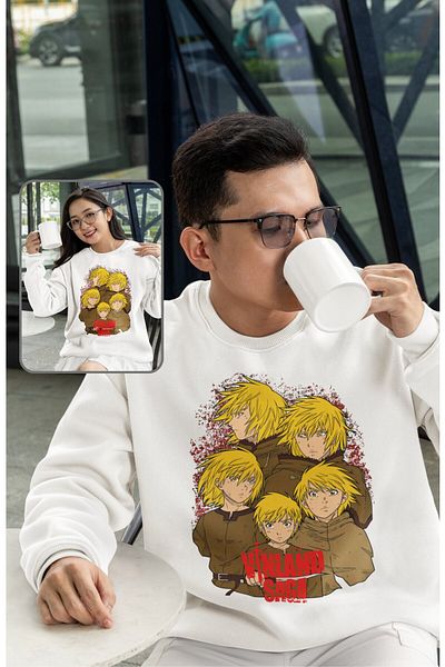 Fuddy Moda Hanorac oversize Vinland Saga Thorfinn cu imprimeu fără glugă, hanorac unisex Anime Crewneck