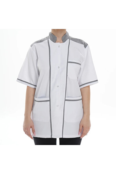 AĞCA İŞ ELBİSELERİ White-Black Short Sleeve Cook Jacket