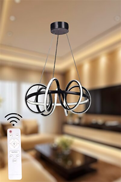 EYSHOP Modern Siyah Çember Model 3 Renk (Beyaz&Sarı&Günışığı) Kumandalı-Dimme...