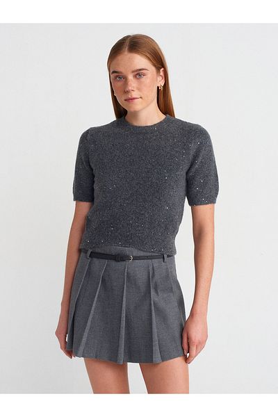 Dilvin 10703 Smoked Crew Neck Sequin Glitter Knitwear Sweater
