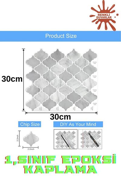 Renkli Duvarlar 30×30cm Placi Arabesc Epoxidic 1 bucată 3D Adeziv Panou de acoperire a peretelui Bucătărie Baie Sufragerie Birou Pardoseală