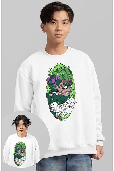 Fuddy Moda Hanorac oversize fără glugă cu imprimeu Rock Lee - unisex Naruto Anime tematic Crewneck