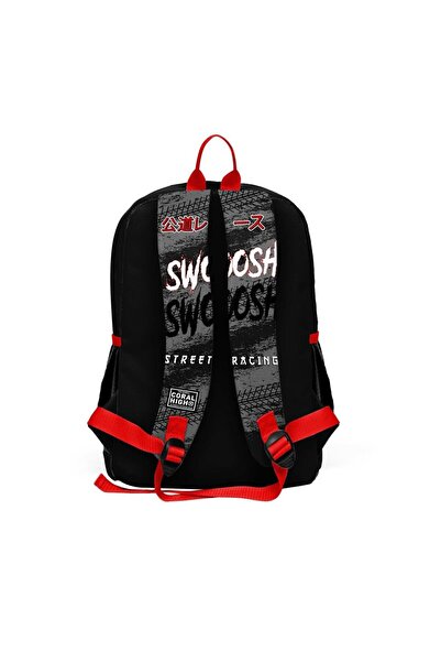 Coral High Car Patterned Black School Backpack 23747