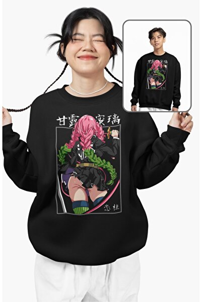 Fuddy Moda Oversize Mitsuri Kanroji  Baskılı Kapüşonsuz Sweatshirt, Unisex De...