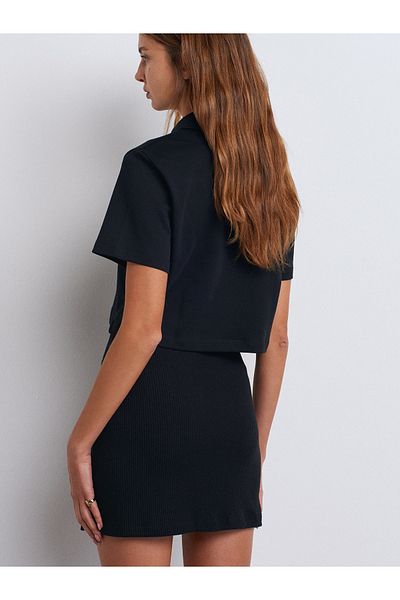 Dilvin 80409 Button Detailed Mini Skirt-Black