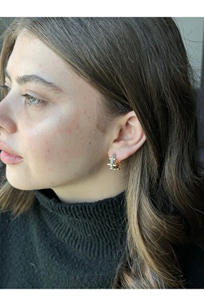 Serenity Atelier Yeni Sezon Gold Shiny Küçük Halka Dera Zirkon Taşlı Küpe