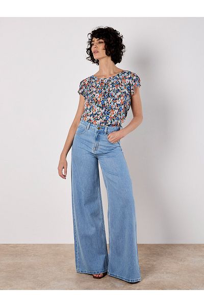 Apricot Ditsy Floral Top mit Tulpenärmeln