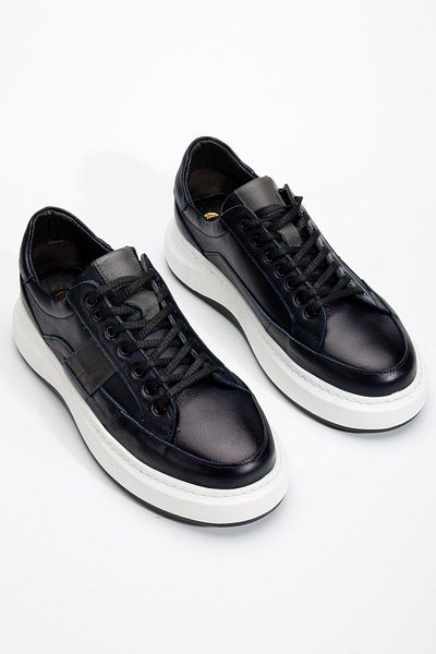 Dilimler Ayakkabı Genuine Leather Men's Casual Shoes Navy Blue Double Color Sole Tied