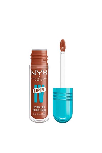 NYX Professional Makeup Lip IV Hydrating Gloss Stain, Lip Gloss, Up to 12HR Hydration,Caramel Drip