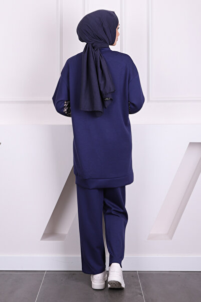 İmajButik Leopard Print Sequined Tunic - Navy/Grey, Pants