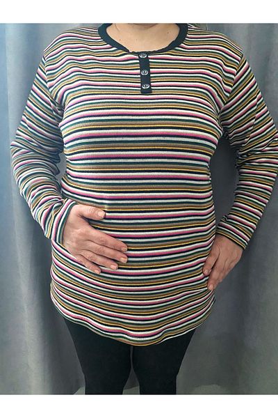 MODAYA Striped Cotton Plus Size Blouse