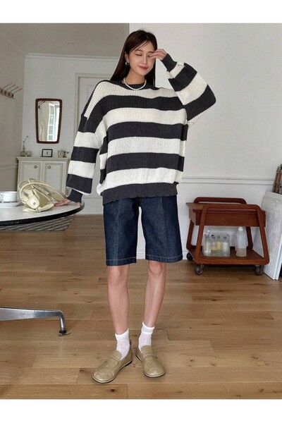 Dier Moda Kadın Triko Çizgili Kazak