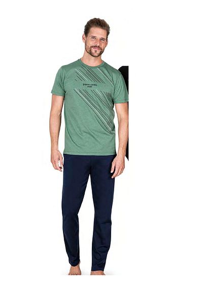 Pierre Cardin 6049 Men's Short Sleeve Combed Cotton Pajama Set-Green