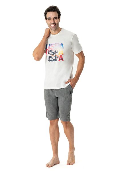 U.S. Polo Assn. US Polo Assn18779 Men's Round Neck Short Sleeve Shorts Pajama Set-Ecru