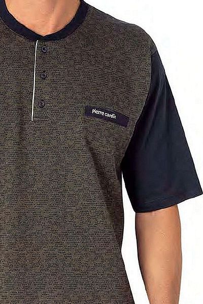 Pierre Cardin 6088 Ανδρικό κοντομάνικο 3 τμχ Σετ Πιτζάμες Ζακάρ-Χακί