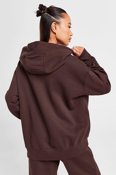 Nike Дамски суитшърт с качулка Sportswear Fleece Oversize Swoosh, кафяв