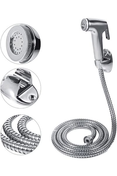 By-Ka Bidet Spiral with Gun 3/8 Outlet Bidet with Stainless Double Clamp Steel Hose