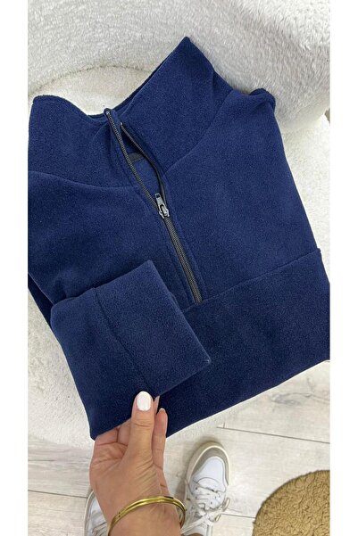 KILIÇ MODA Unisex Standard Fit Comfortable Cut Non-Pasping Cold-Proof Navy Blue Standard Collar Fleece