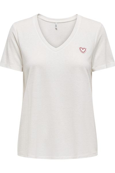 ONLY Onlnew Belle S/S Love V-Neck Top Box Jrs Stone