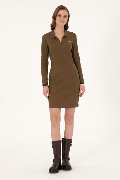 U.S. Polo Assn. Women's Khaki Polo Neck Knitted Dress 50299041 -Vr027