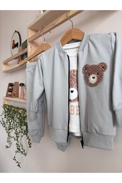 Kids Bear Embroidered Zippered 3 Piece Set