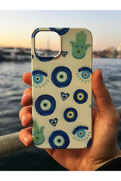 enfein Lavderuar منقوشة LVDR01 حافظة فاخرة مطبوعة متوافقة مع هاتف iPhone 14 Plus / 15 Plus Evil Eye