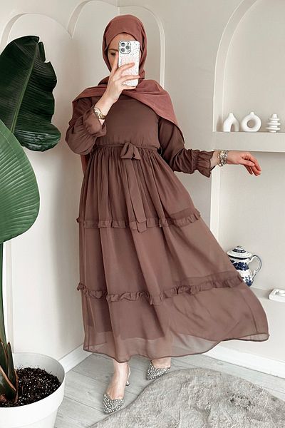 ModaAycan Chiffon Mink Layered Dress - Ma278