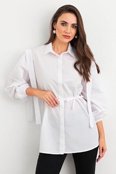 Cool & Modest White Basic Shirt - Lacing Detail, Women'S, Masf185