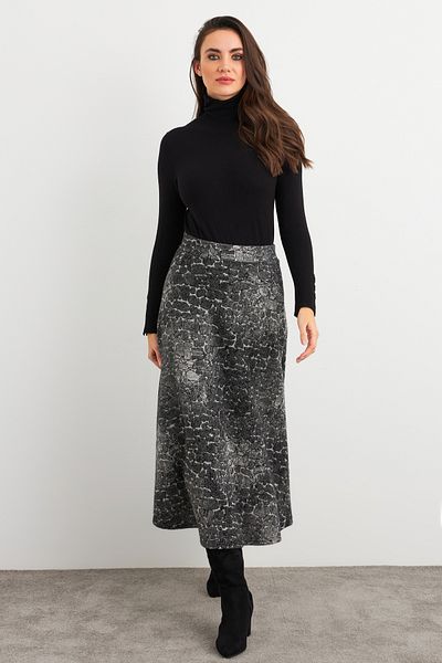 Cool & Modest Schwarzer Damen-Glockenrock mit Steindruck – MLON3007
