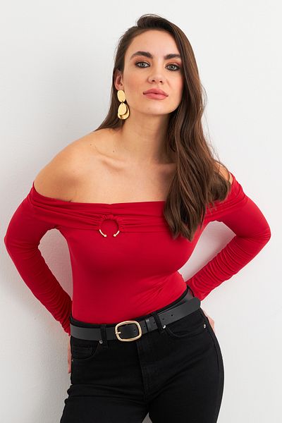 Cool & Sexy Dámský doplněk s červeným prstenem Madonna Collar Crop Blouse Rlo3043