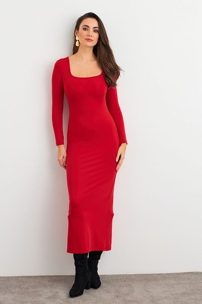 Cool & Sexy Women's Red Square Neck Midi Dress Xc8102
