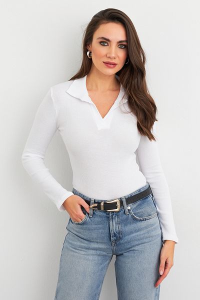 Cool & Sexy Dámská bílá košilka s polo výstřihem LON3006
