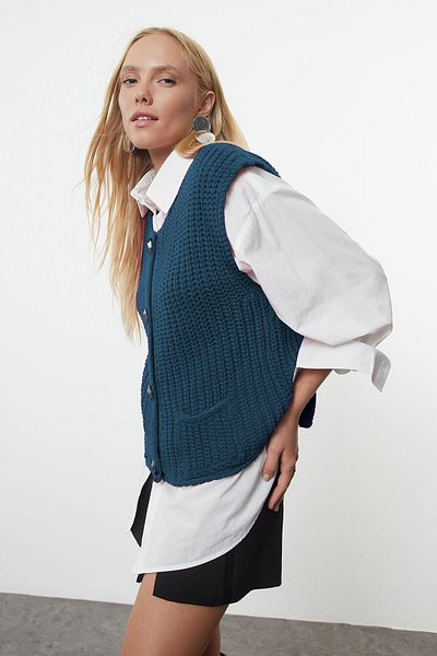 Trendyol Collection Indigová vesta s výstřihem - Twoaw25Ye00027