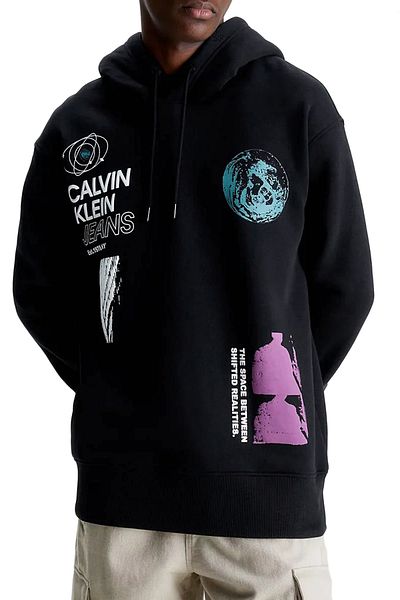 Calvin Klein Jeans Herren-Sweatshirt – Strickhaube, lange Ärmel, einfarbig, bedrucktes Logo