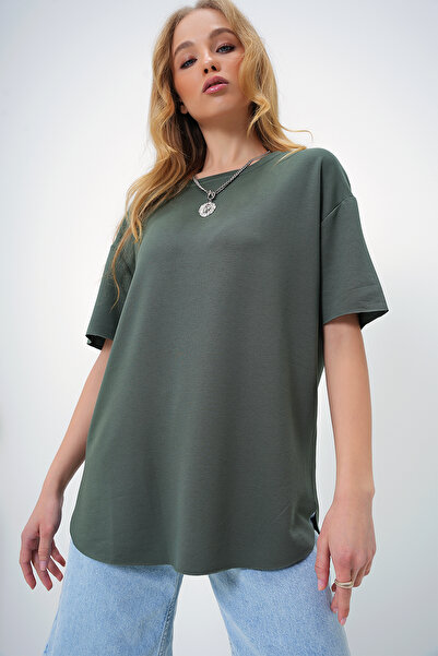 Trend Alaçatı Stili Women's Khaki Crew Neck Oval Cut Modal T-Shirt Alc-X11506